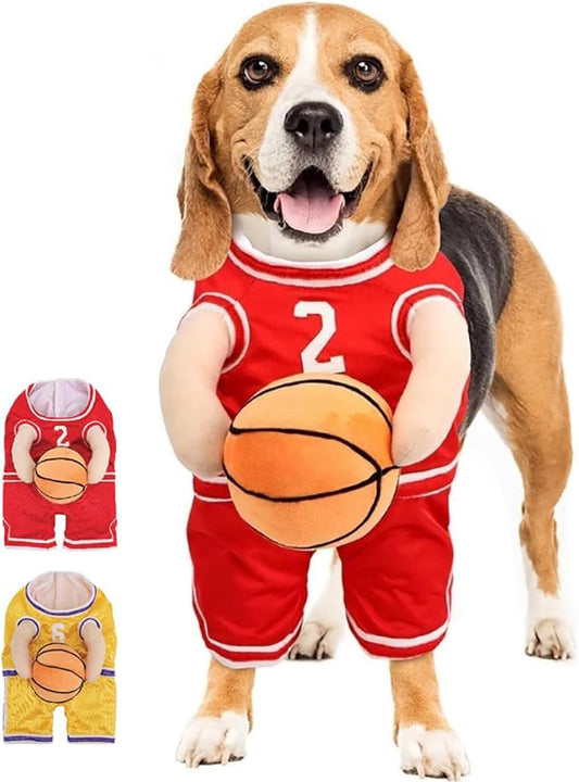 2025 New Dog Halloween Costumes, Dog Basketball Costume with Ball, Halloween Costumes with Basketball, Costume for Small Medium Large Dogs (1*RED, Small)