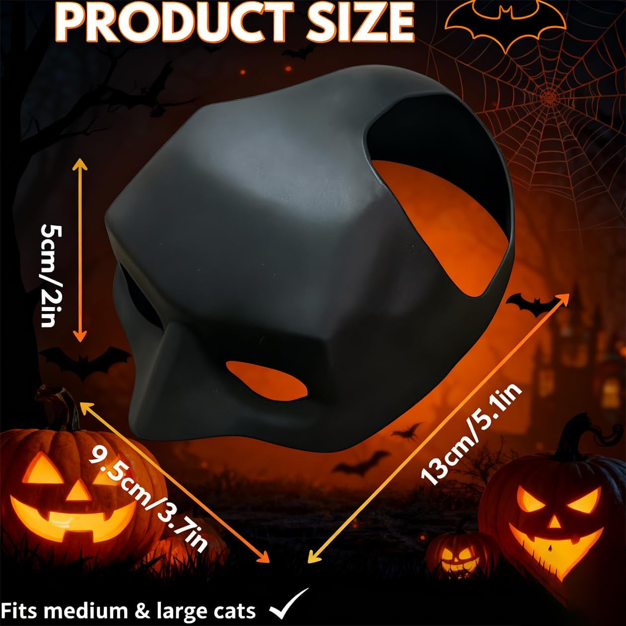 Cat Bat Mask, Funny Cat Helmet & Cat Hat Cosplay Costume, Adjustable Pet Mask for Halloween, Party, Photo Props, Lightweight Comfortable Cat Costume Accessories for Cats & Small Pets（Black