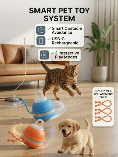 Interactive Rolling Ball Toy for Cats & Dogs —  Auto-Moving, USB Rechargeable, 3 Play Modes